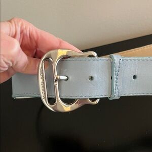 Michael Kors Dusty Blue Leather Belt with Silver Buckle